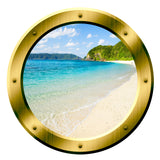 VWAQ Tropical Beach Scene Peel and Stick Gold Window Porthole Vinyl Wall Decal - VWAQ Vinyl Wall Art Quotes and Prints no background