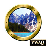 VWAQ Snowy Mountain Gold Window Porthole Forest Trees Peel and Stick Wall Decal - VWAQ Vinyl Wall Art Quotes and Prints