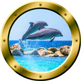 VWAQ 1 Dolphins Wall Sticker Porpoise Porthole 3D Wall Decal Peel And Stick Decor no background