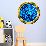 VWAQ Blue Jellyfish Peel and Stick Ocean Life Gold Window Porthole Vinyl Wall Decal - GP28 - VWAQ Vinyl Wall Art Quotes and Prints