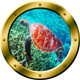 VWAQ Peel and Stick Sea Turtle Gold Porthole Vinyl Wall Decal - GP31 no background