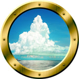 VWAQ Ocean and Clouds Scene Peel and Stick Gold Porthole Vinyl Wall Decal - GP40 no background