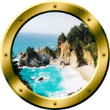 VWAQ Ocean Cliff Aerial View Peel and Stick Gold Window Porthole Wall Decal - GP41 no background