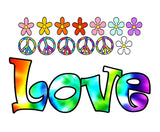 70's Tie Dye Love Peace Retro Flowers Peel and Stick Vinyl Wall Decals - HF3 - VWAQ Vinyl Wall Art Quotes and Prints