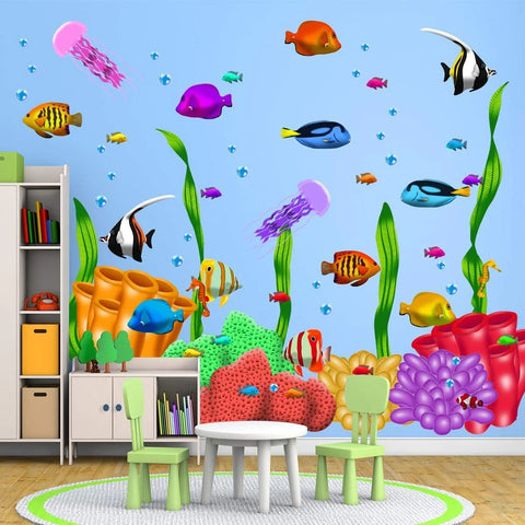 Coral Reef Kids Wall Decals - Under The Sea Peel and Stick Ocean Fish Stickers Large 69 PCS VWAQ - HOL26