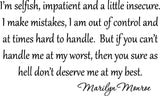 VWAQ I'm Selfish Impatient and a Little Insecure Marilyn Monroe Vinyl Wall Decal - VWAQ Vinyl Wall Art Quotes and Prints