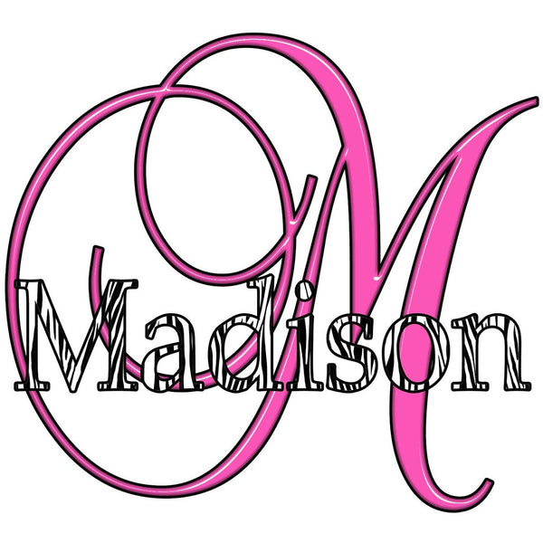 Custom Monogram Zebra Print Name Decal Personalized Name Zebra Pattern ...