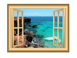 VWAQ Ocean Mountain Cliff View Window Frame Wall Decal - NW2 no background