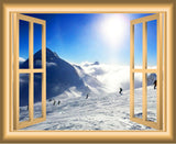 VWAQ Snowy Mountain Peel and Stick Window Frame Vinyl Wall Decal - NW43 no background