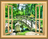 VWAQ Wooden Bridge over Babbling Brook Peel N Stick Window Frame Vinyl Wall Decal - NW49 no background