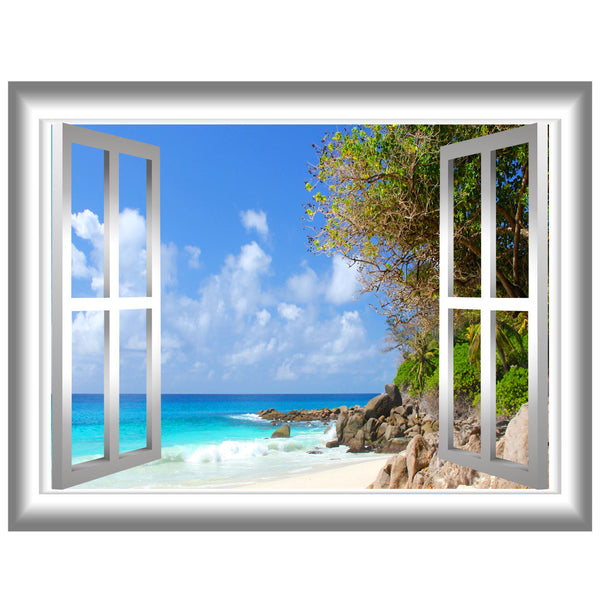 VWAQ Coastline Beach View Window Frame Vinyl Wall Decal - NW71 - VWAQ Vinyl Wall Art Quotes and Prints