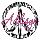 VWAQ Custom Name Zebra Print Peace Sign Wall Decal - PC10 - VWAQ Vinyl Wall Art Quotes and Prints