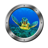 VWAQ Underwater Sea Turtle Porthole View Peel and Stick Vinyl Wall Decal - PO16 no background