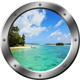 VWAQ Ocean Beach Scene Peel and Stick Silver Porthole Vinyl Wall Decal - VWAQ Vinyl Wall Art Quotes and Prints no background