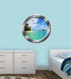 VWAQ Ocean Beach Scene Peel and Stick Silver Porthole Vinyl Wall Decal - VWAQ Vinyl Wall Art Quotes and Prints