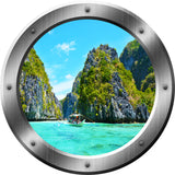 VWAQ Ocean Mountain View Silver Porthole Peel and Stick Vinyl Wall Decal - VWAQ Vinyl Wall Art Quotes and Prints no background