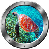 VWAQ Sea Turtle Coral Reef Porthole Peel and Stick Vinyl Wall Decal - SP31 no background