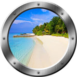 VWAQ Tropical Beach Silver Porthole Ocean View Peel And Stick Vinyl Wall Decal - VWAQ Vinyl Wall Art Quotes and Prints no background