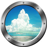 VWAQ Ocean and Clouds View Peel and Stick Silver Porthole Vinyl Wall Decal - VWAQ Vinyl Wall Art Quotes and Prints no background