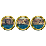 VWAQ Pack of 3 City Skyline Gold Porthole Peel and Stick Wall Decals - VWAQ Vinyl Wall Art Quotes and Prints no background