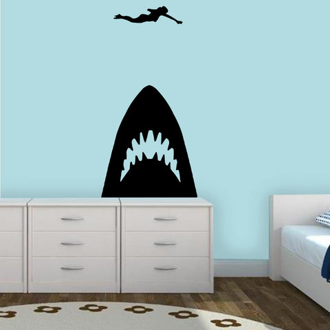 VWAQ Shark Under Swimmer Home Decor Vinyl Wall Decal - 927 - VWAQ Vinyl Wall Art Quotes and Prints