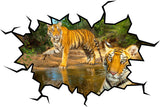 VWAQ Safari Hole in the Wall View of Tigers Removable Jungle Wall Decal - VWAQ Vinyl Wall Art Quotes and Prints no background