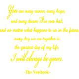 You Are Every Reason, Every Hope, Every Dream The Notebook Wall Decal VWAQ