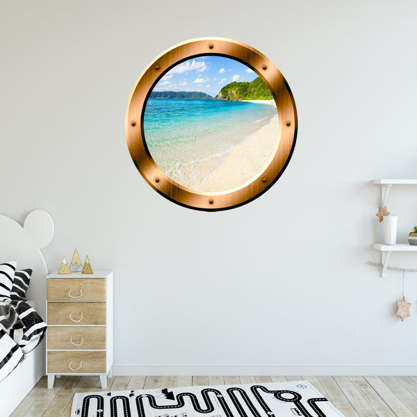 VWAQ Sandy Beach Wall Decal Porthole 3D Wall Sticker Peel And Stick Decor - BP20