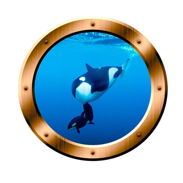 VWAQ Underwater Orca Whale Bronze Porthole Peel and Stick Vinyl Wall Decal - BP3 - VWAQ Vinyl Wall Art Quotes and Prints