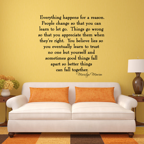 VWAQ Everything Happens for a Reason Marilyn Monroe Quotes Wall Decal - VWAQ Vinyl Wall Art Quotes and Prints