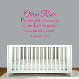 For This Child I Have Prayed Custom Name Wall Decal VWAQ