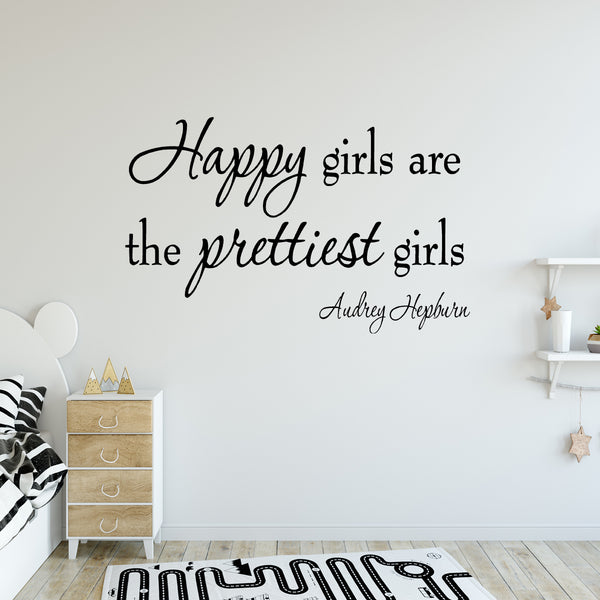 VWAQ Happy Girls are the Prettiest Girls Audrey Hepburn Wall Decal - VWAQ Vinyl Wall Art Quotes and Prints