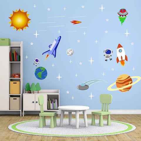 Kids Outer Space Nursery Wall Decals Peel and Stick Planets Universe Stickers - Large 46 PCS VWAQ - HOL35