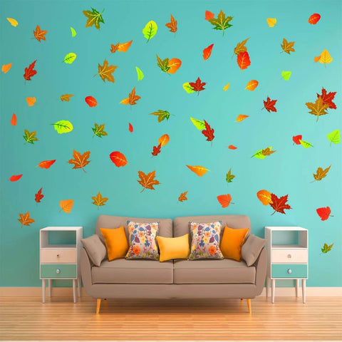 Fall Leaves Wall Stickers - Leaf Decals Living Room Decorations 76 PCS VWAQ - HOL24