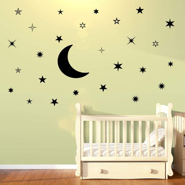 Moon and Stars Nursery Wall Decal Vinyl Stickers VWAQ