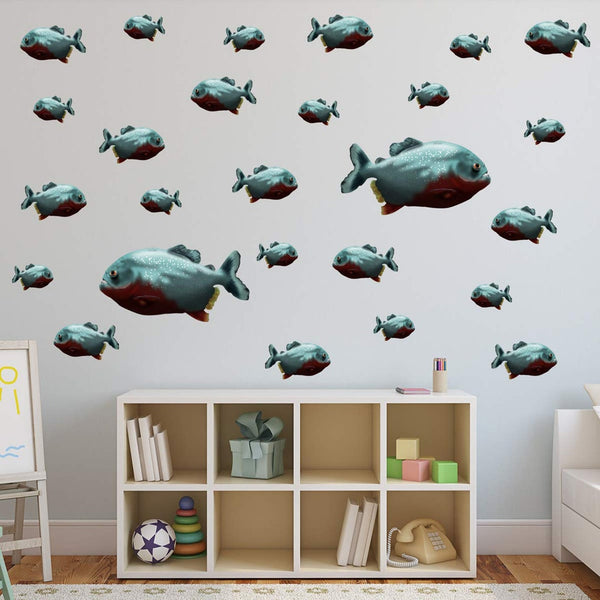 Peel and Stick Piranha Wall Decal Stickers | School of Fish Vinyl Decor VWAQ