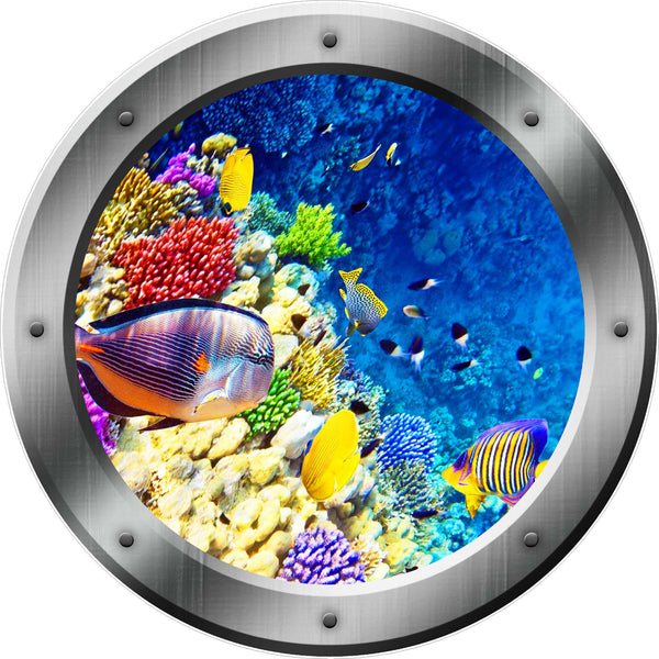 Coral Reef Peel and Stick Underwater Porthole Vinyl Wall Decal VWAQ