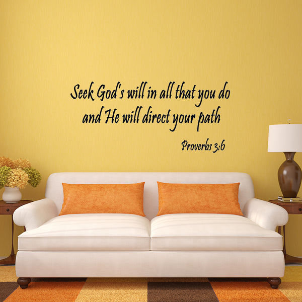 VWAQ Seek God's Will in All That You Do, Proverbs 3:6 Bible Vinyl Wall Decal - VWAQ Vinyl Wall Art Quotes and Prints