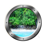 VWAQ Ocean Shoreline Silver Porthole Window View Peel and Stick Vinyl Wall Decal - VWAQ Vinyl Wall Art Quotes and Prints no background