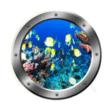 VWAQ Underwater Submarine Fish Silver Porthole Scene Peel And Stick Vinyl Wall Decal - SP16 no background
