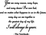 VWAQ You Are Every Reason, Every Reason, Every Dream The Notebook Wall Decal - VWAQ Vinyl Wall Art Quotes and Prints no background